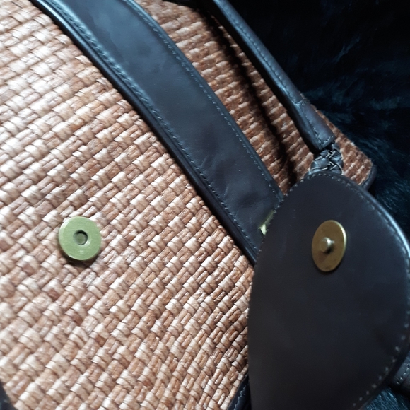 Laura Ashley Large Tan Straw/Brown Leather Bag - Picture 2 of 11